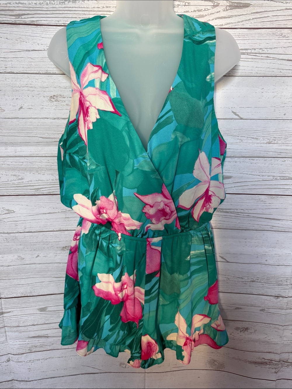 Show Me Your MuMu Teal and Pink Floral Print Romper Jumpsuit Size Large